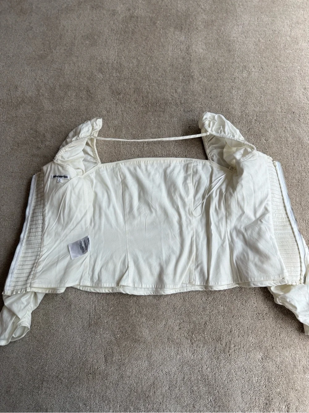 Reformation Ivory Ruched Square-Neck Puff Sleeve Top